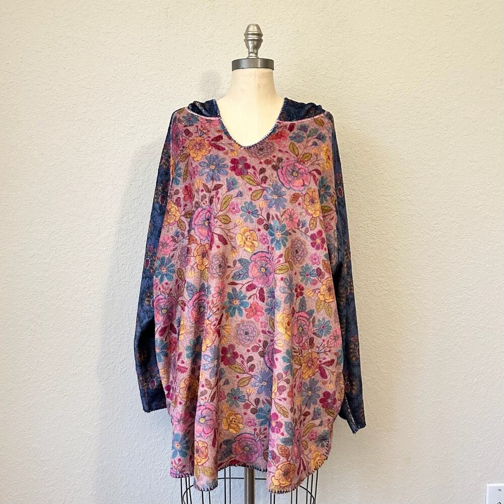 NATURAL LIFE Hoodie Pink Floral Faux Sherpa Pullover Oversized